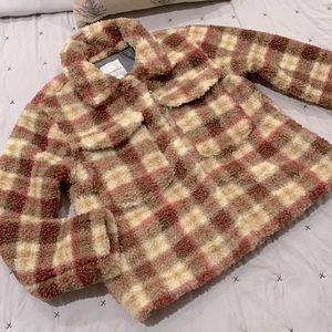 🧸✨❄️TEDDY COAT WITH POCKETS NWOT PLAID WOMENS ☃️✨❄️